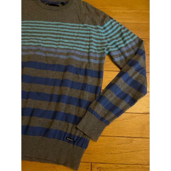 Ocean Current Men's grey striped cotton casual crew neck sweater size large - Picture 2 of 8